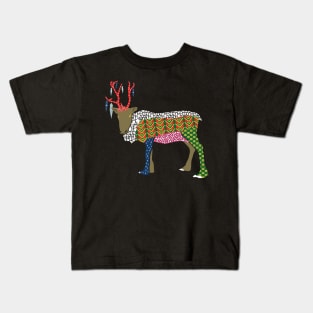 Patchwork Christmas Reindeer Kids T-Shirt